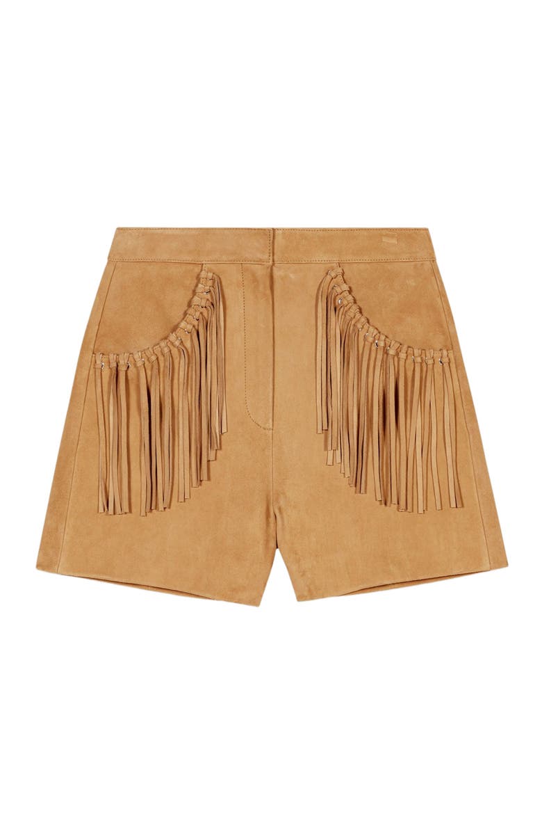 maje Fringed leather shorts, Main, color, 