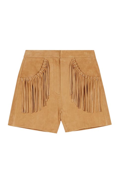Fringed leather shorts
