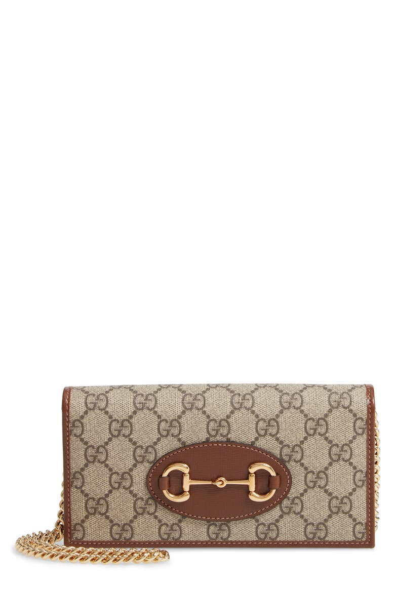 1955 Horsebit GG Supreme Canvas Wallet on a Chain, Main, color, BEIGE EBONY/ BROWN SUGAR