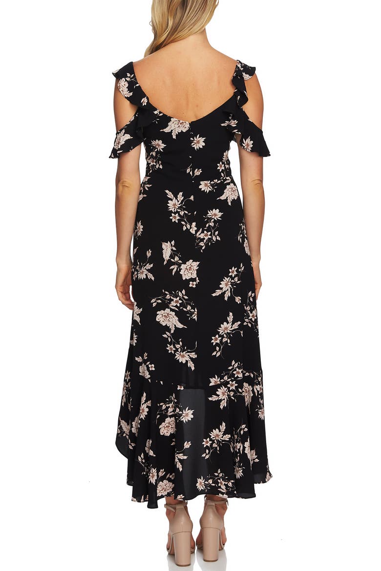 Etched Floral High/Low Midi Dress, Alternate, color, RICH BLACK