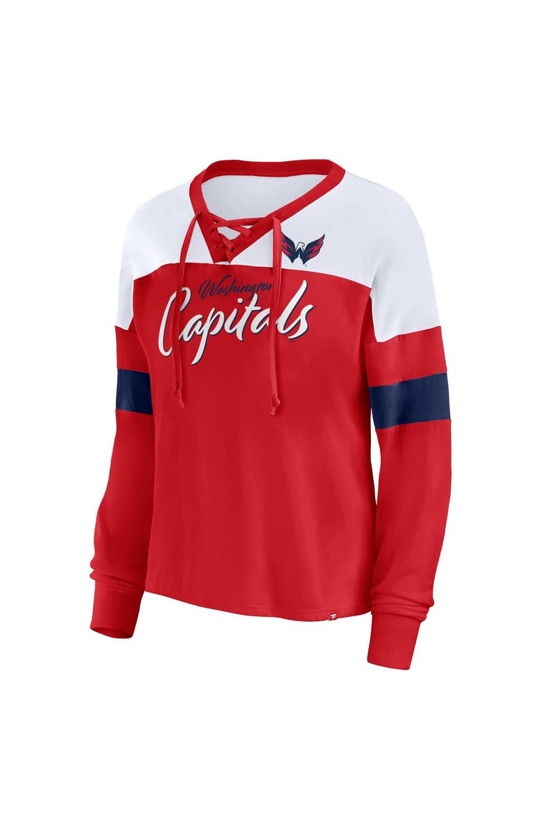 FANATICS Women's Fanatics Red Washington Capitals Take the Shot Long Sleeve Lace-Up V-Neck T-Shirt, Alternate, color, 