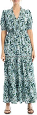 MAX STUDIO Floral Short Sleeve Tiered Maxi Dress