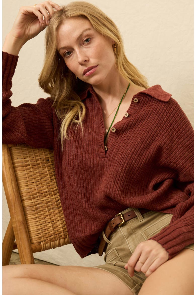 Miramar Linen & Organic Cotton Polo Sweater, Alternate, color, SMOKED PAPRIKA