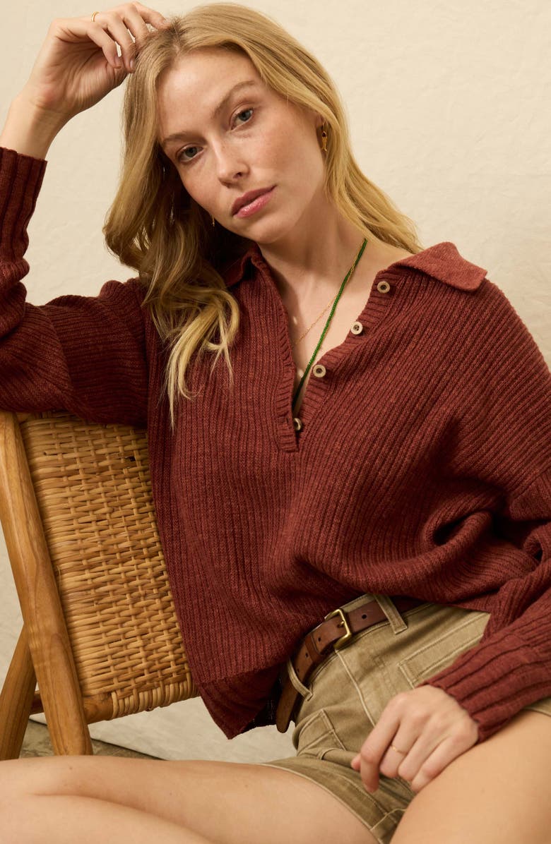 Faherty Miramar Linen & Organic Cotton Polo Sweater, Alternate, color, Smoked Paprika