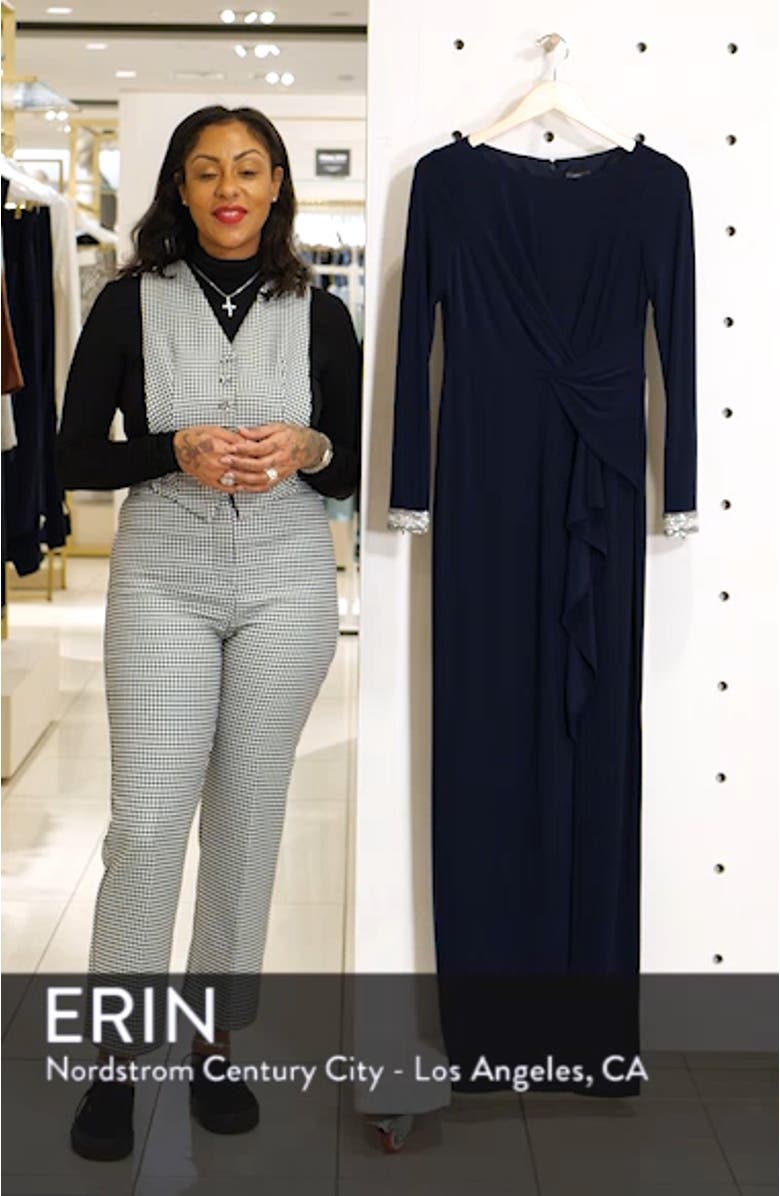 Beaded Cuff Ruched Jersey Dress, sales video thumbnail