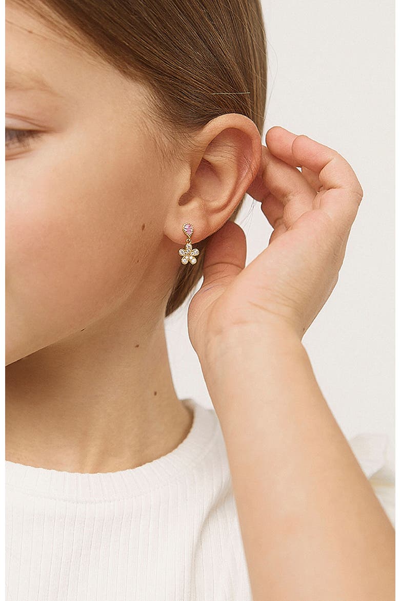 Groovy CZ Flower Dangle Plated Earrings, Alternate, color, Pink