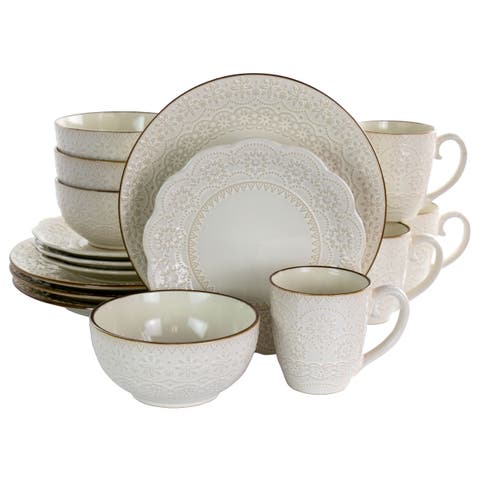 Contessa 16 Piece Embossed Scalloped Stoneware Dinnerware Set