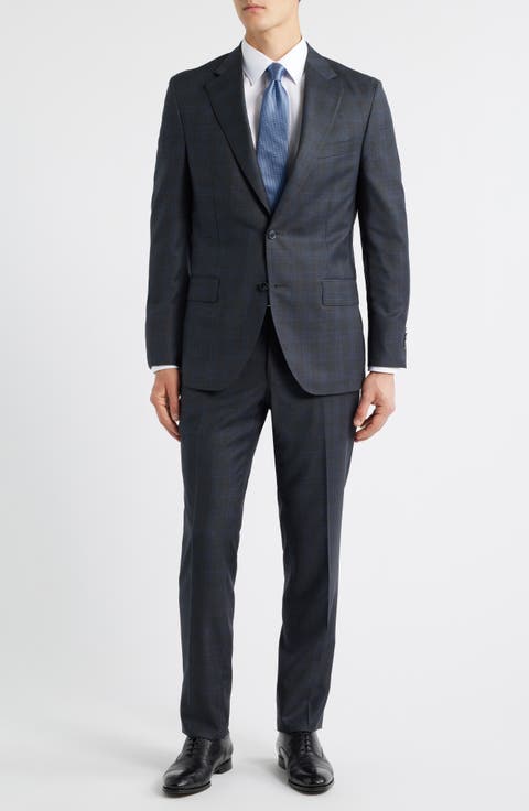 Hartford Classic Fit Charcoal Plaid Wool Suit (Regular & Big)