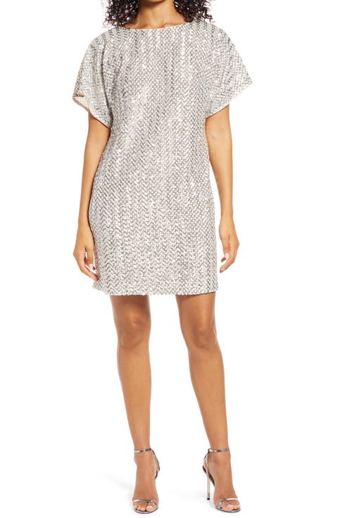 Sequin Short Sleeve Shift Dress
