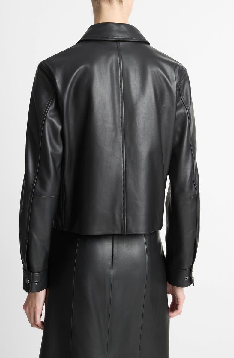 Vince Zip Crop Leather Jacket, Alternate, color, Black