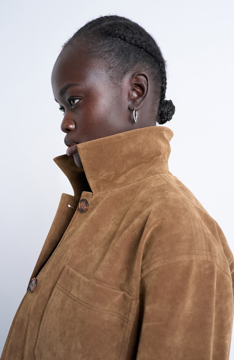 Topshop Faux Suede Shirt Jacket, Alternate, color, Brown