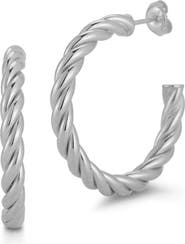 GLAZE JEWELRY Rhodium Plated Sterling Silver Twisted Hoop Earrings