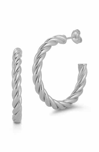 Rhodium Plated Sterling Silver Twisted Hoop Earrings