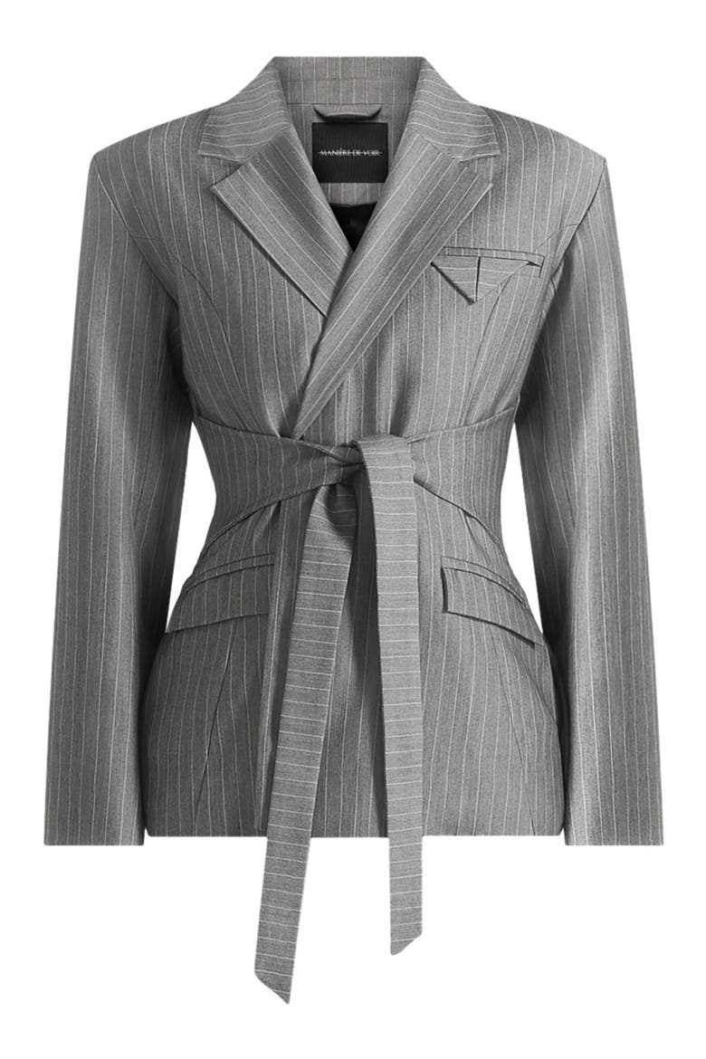Delphine Pinstripe Wrap Tie Blazer, Alternate, color, Grey