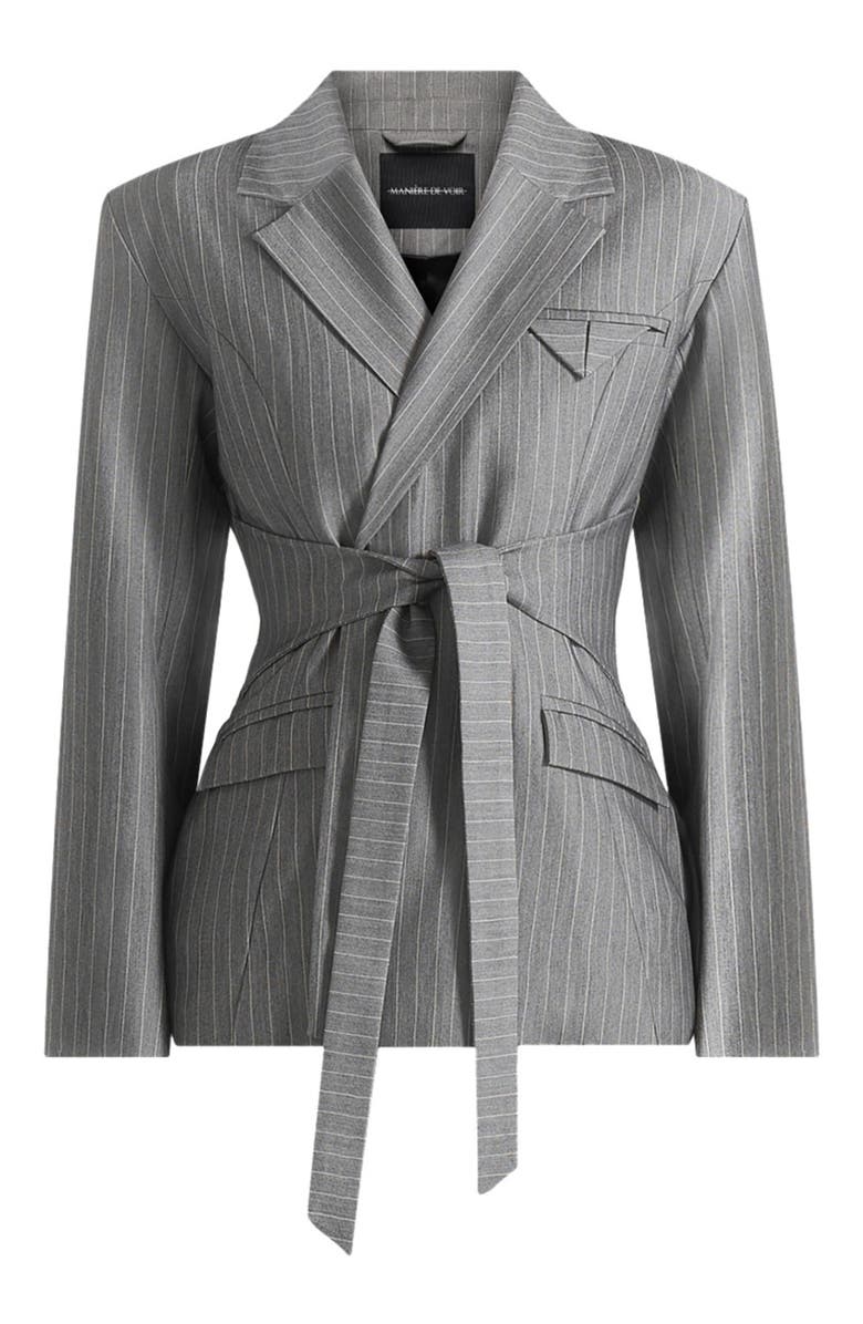 Manière De Voir Delphine Pinstripe Wrap Tie Blazer, Alternate, color, Grey