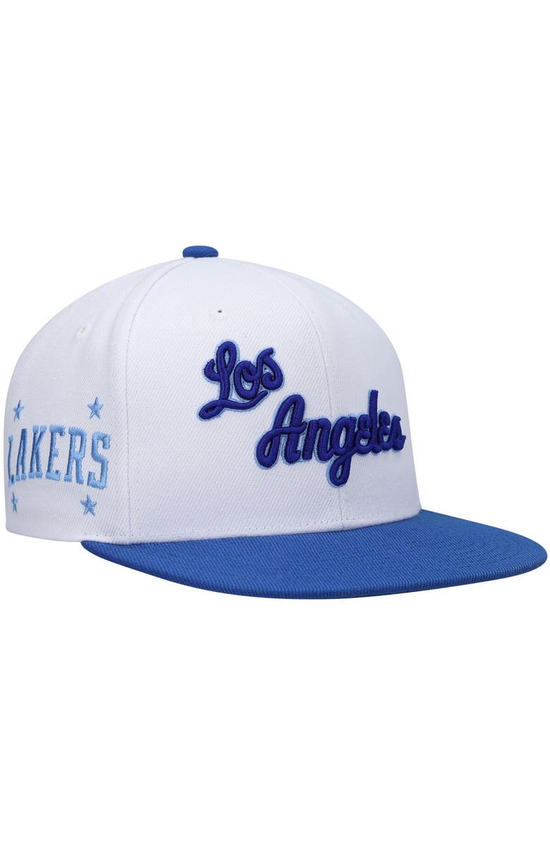 Mitchell & Ness Men's Mitchell & Ness White/Royal Los Angeles Lakers Hardwood Classics Snapback Hat, Main, color, White