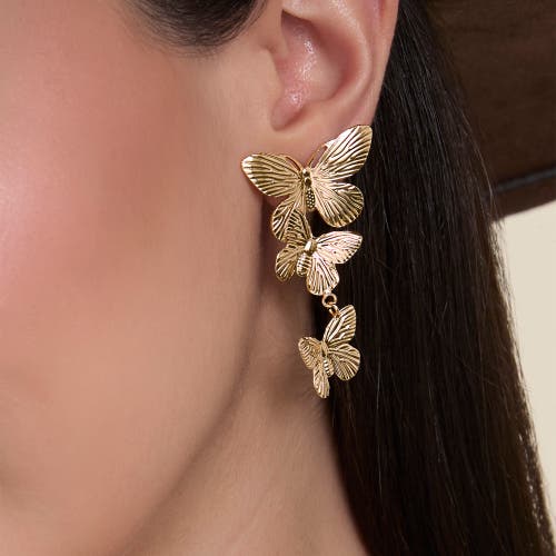 Jessica Simpson Cascading Butterfly Gold-tone Drop Earrings In Gold