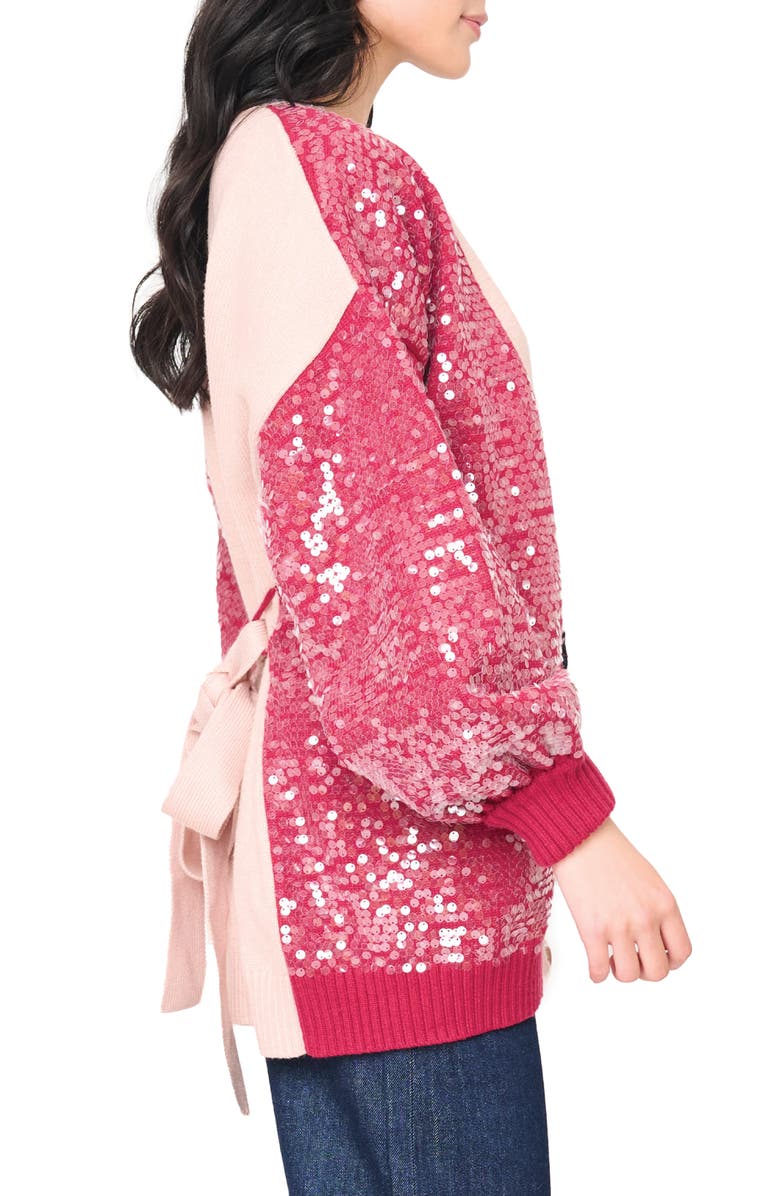 GIBSONLOOK Friday Colorblock Sequin Cardigan, Alternate, color, Cerise / Pink Smoke