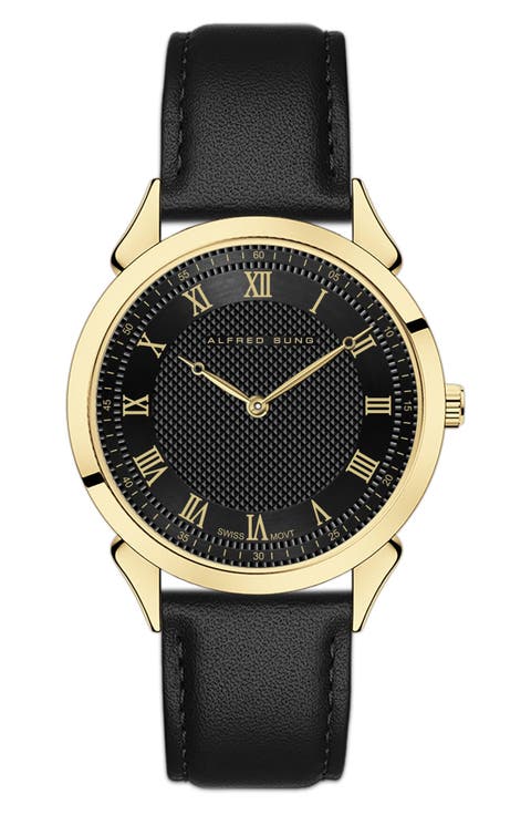Swiss Heritage Leather Strap Watch, 42mm