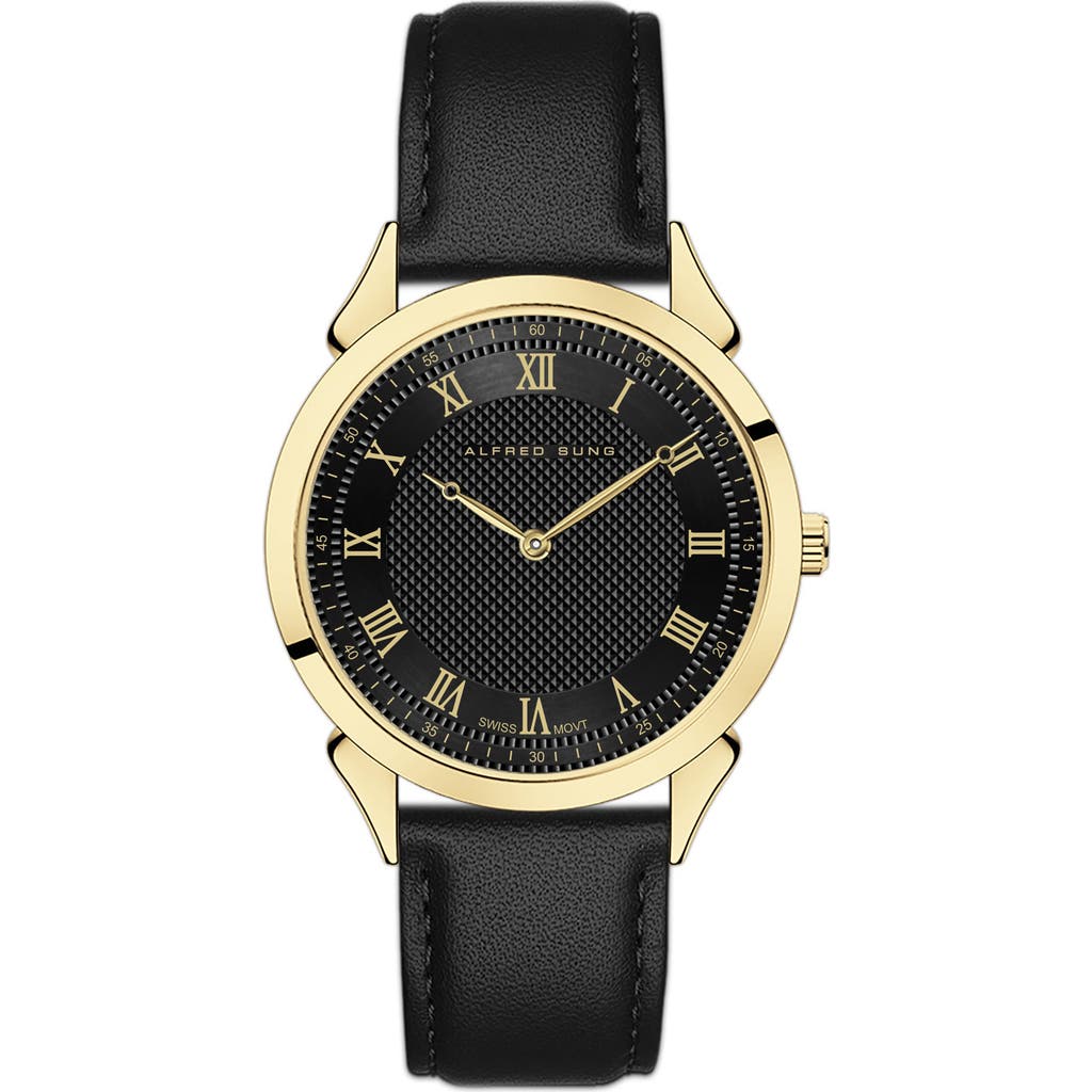 Alfred Sung Swiss Heritage Leather Strap Watch, 42mm