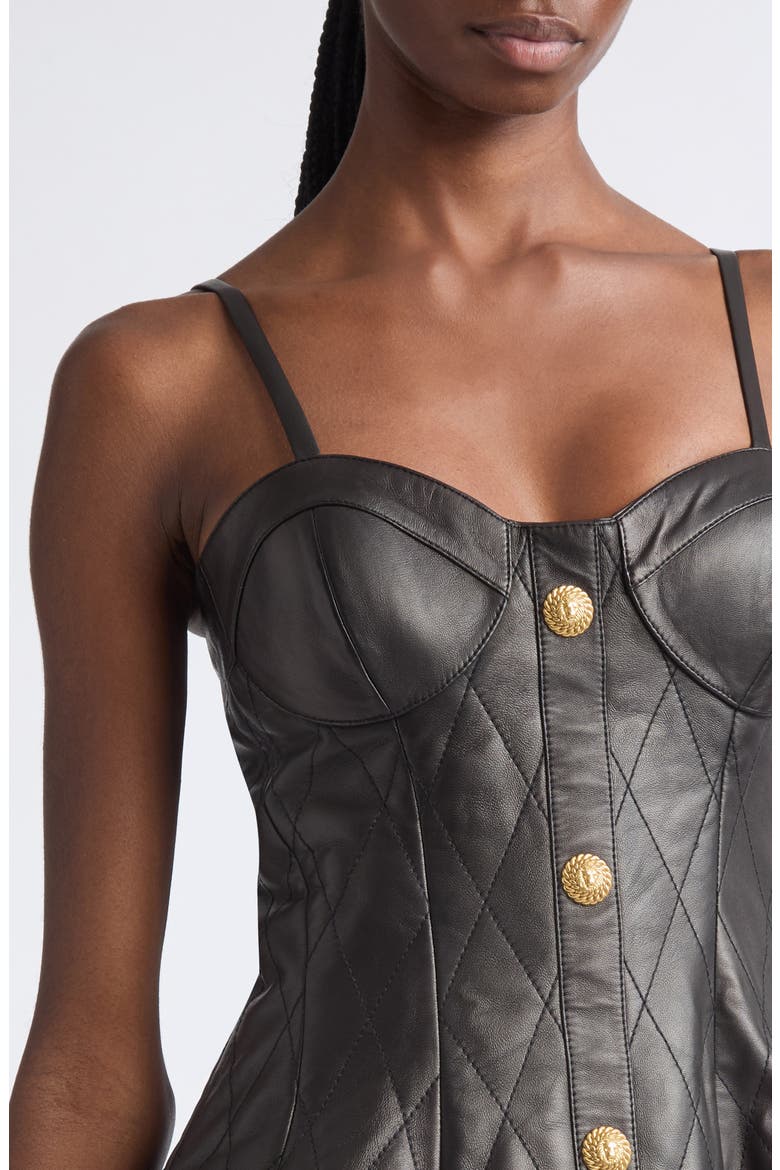 Quilted Leather Corset Minidress, Alternate, color, 0PA BLACK