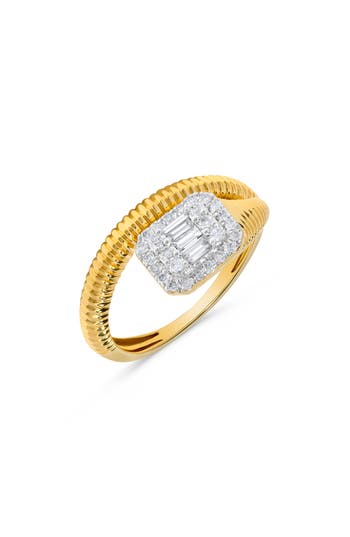 H.j. Namdar Diamond Cluster Rib Textured Bypass Ring