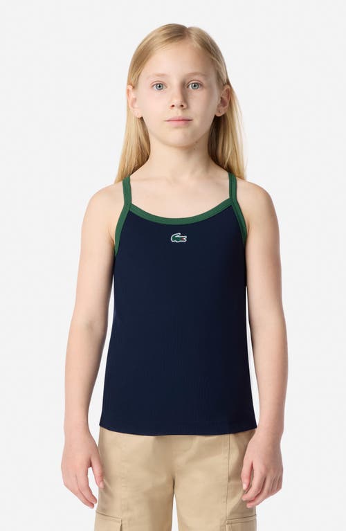 Lacoste Girls' Logo Ribbed Tank Top - Big Kid In Blue