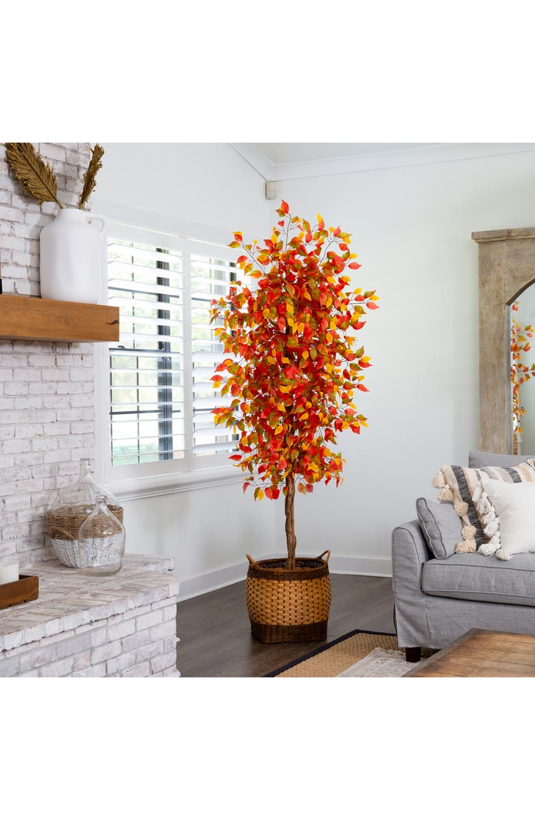 NEARLY NATURAL 7FT Autumn Ficus Artificial Tree, Alternate, color, Orange