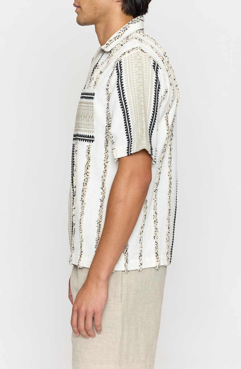 Raga Stripe Embroidered Cotton Short Sleeve Zip-Up Shirt, Alternate, color, Eggshell