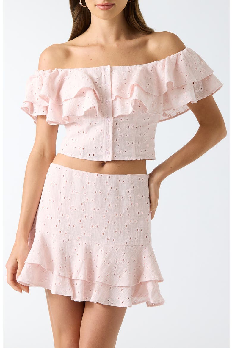 Sade Eyelet Off the Shoulder Crop Top, Main, color, LIGHT PINK