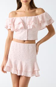 GUESS Sade Eyelet Off the Shoulder Crop Top