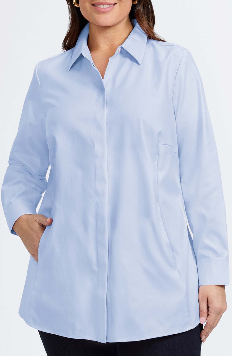 Foxcroft Cici Cotton Button-Up Tunic Shirt, Main, color, Soft Blue