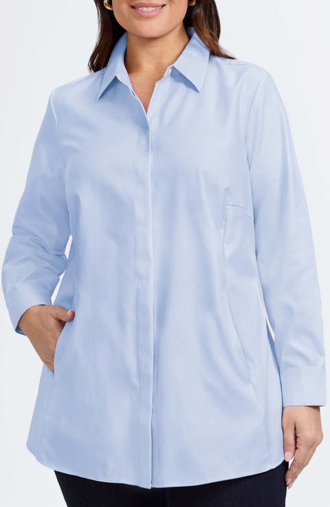 Cici Cotton Button-Up Tunic Shirt (Plus)