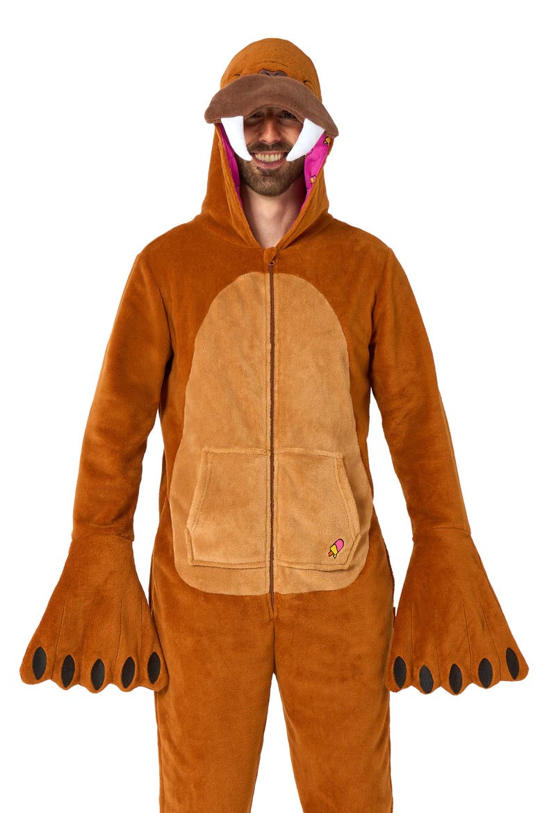 Walrus Hooded Fleece Costume Jumpsuit, Alternate, color, BEIGE