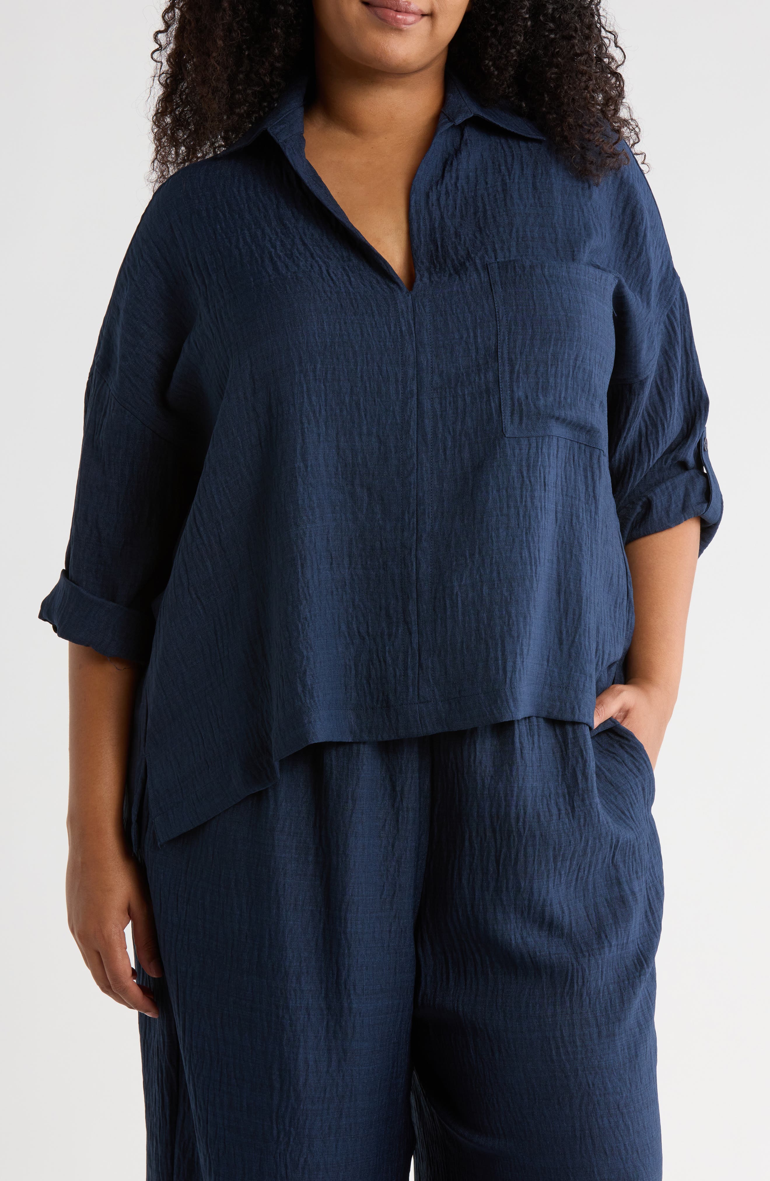 MAX STUDIO Collared Woven Top (Women) | Nordstromrack