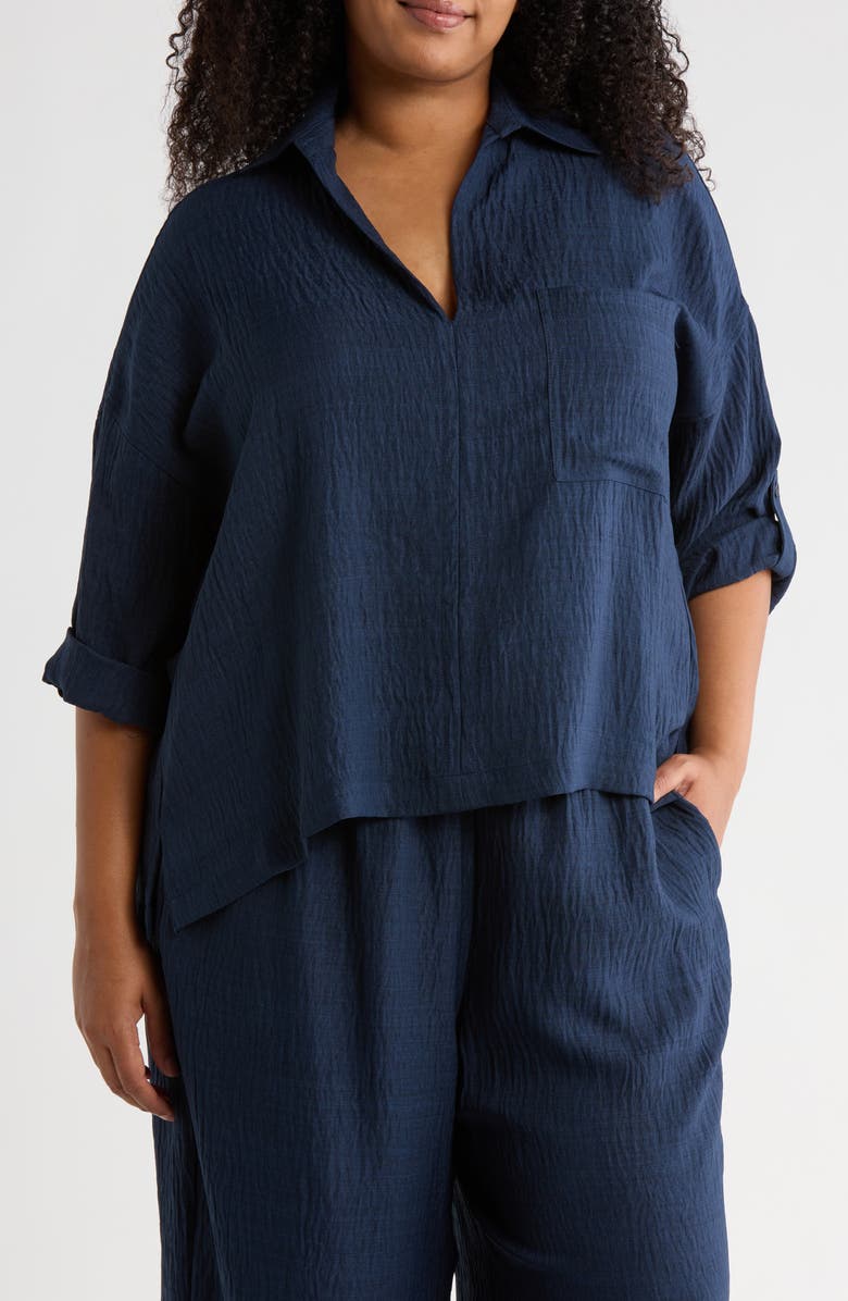 MAX STUDIO Collared Woven Top, Main, color, Heather Navy