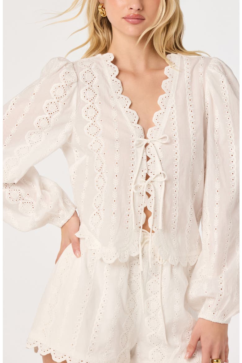 Leah Tie Front Eyelet Top, Alternate, color, WHITE