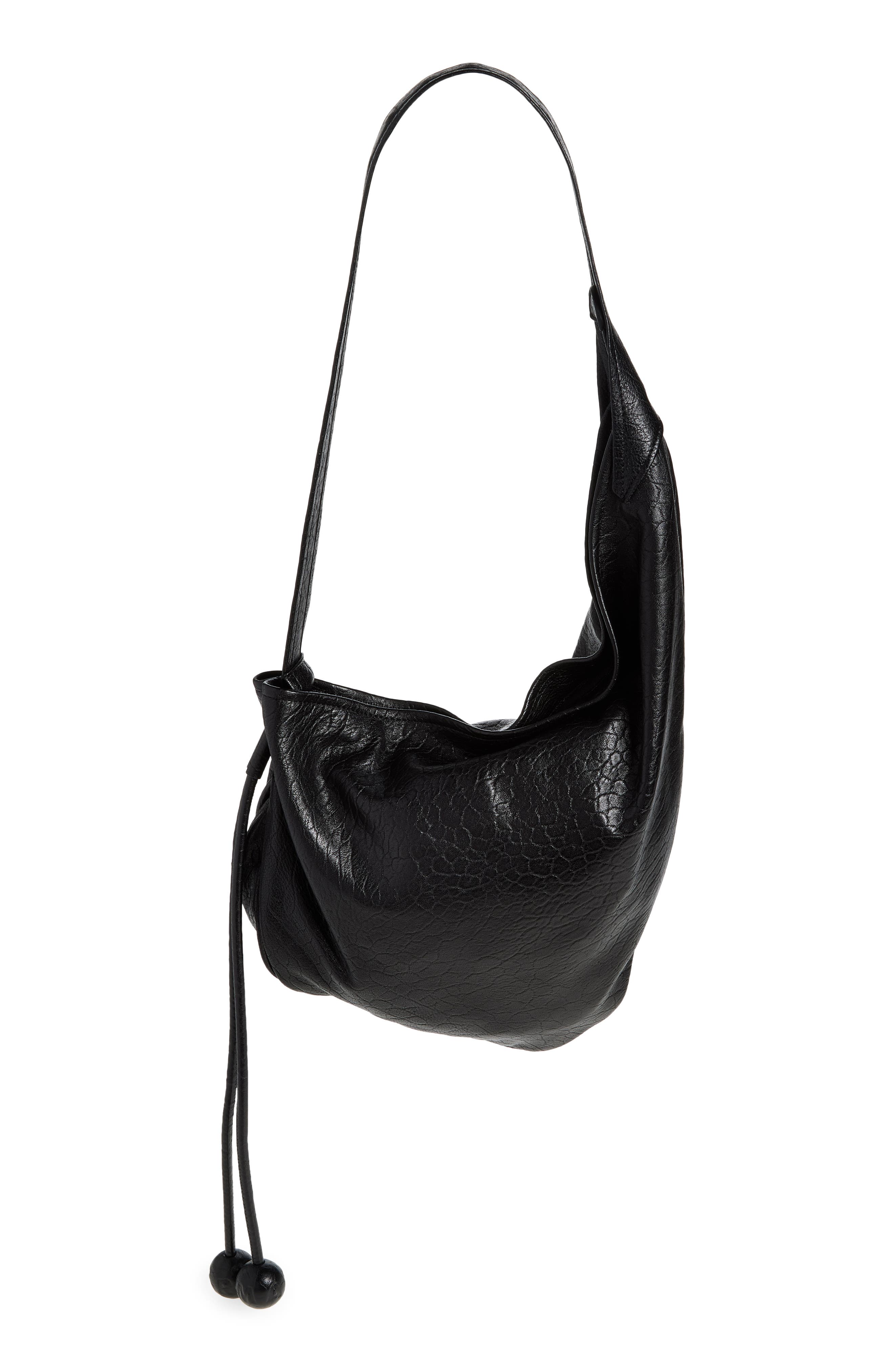 Marni Small Sling Leather Hobo Bag, Alternate, color, 00N99 Black