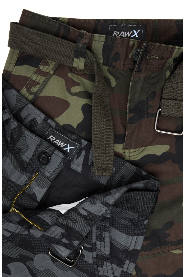 Kids' 2-Pack Belted Twill Cargo Shorts, Alternate, color, BLACK CAMO/ OLIVE CAMO