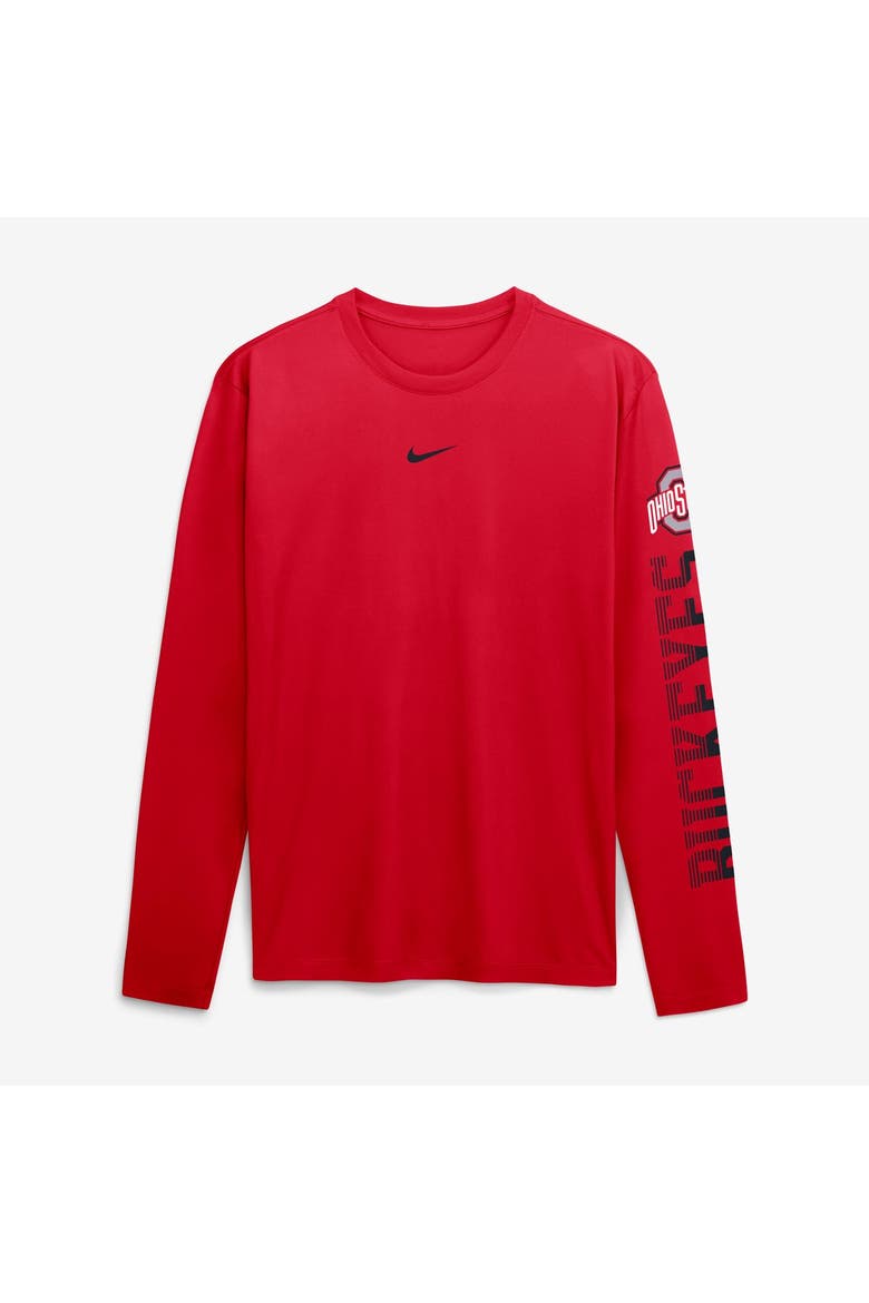 Men's Nike  Scarlet Ohio State Buckeyes Primetime Logo Sleeve Legend Dri-FIT Long Sleeve T-Shirt, Main, color, Scarlet