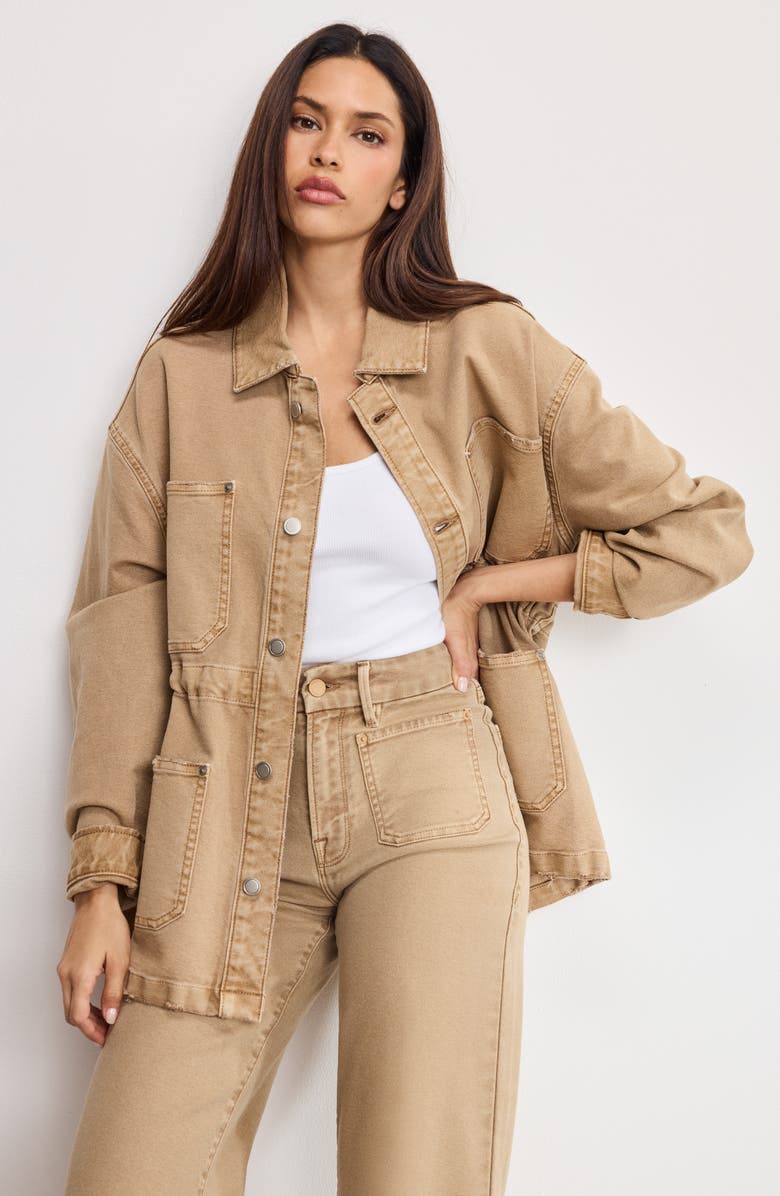 Good American Oversize Canvas Shirt Jacket, Alternate, color, Good Khaki001