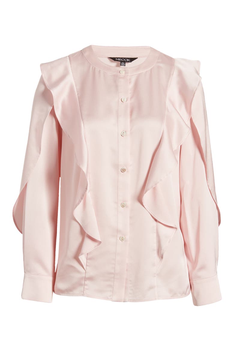 Ruffle Detail Crêpe de Chine Blouse, Alternate, color, ROSE PETAL