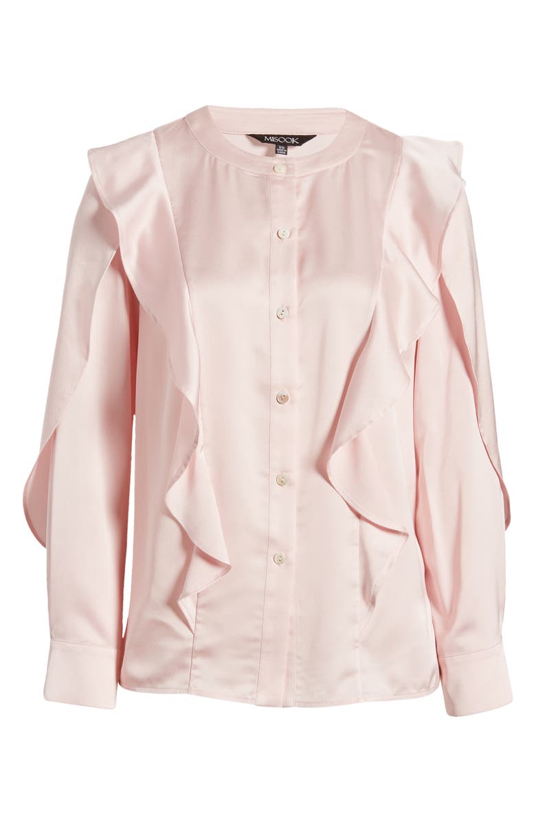 Misook Ruffle Detail Crêpe de Chine Blouse, Alternate, color, Rose Petal
