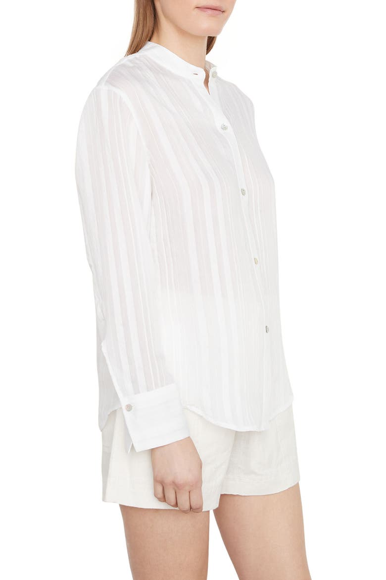 Drapey Stripe Band Collar Button-Up Shirt, Alternate, color, OPTIC WHITE