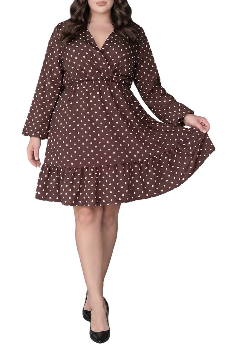 Polka Dot Ruffle Hem Long Sleeve Minidress, Main, color, COCO DOTS