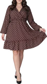 Standards & Practices Polka Dot Ruffle Hem Long Sleeve Minidress