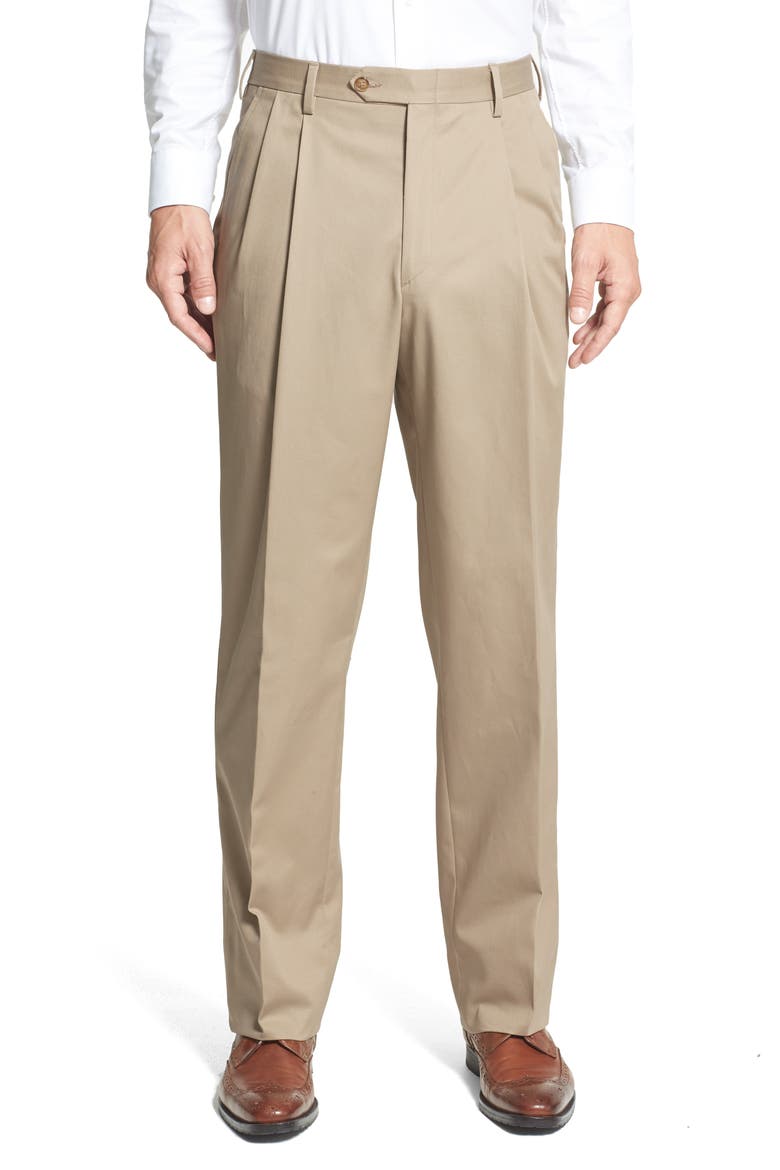 Pleated Classic Fit Cotton Dress Pants, Main, color, KHAKI