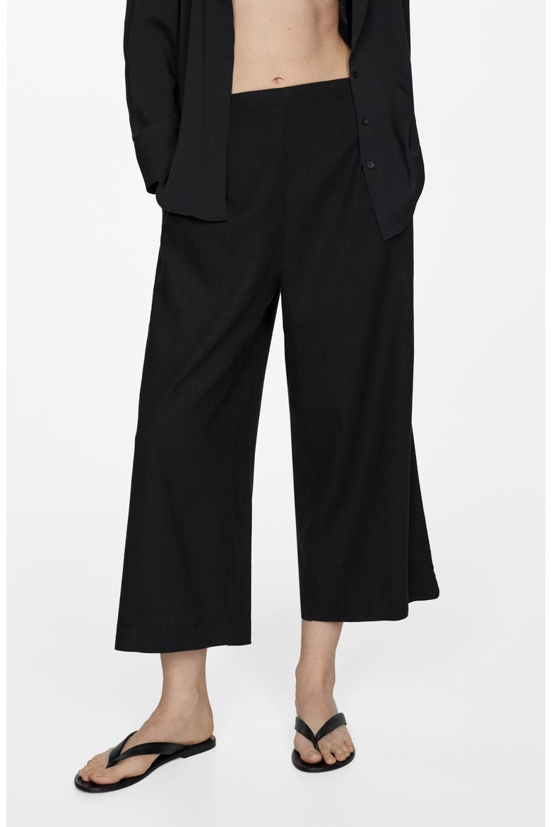 Linen Blend Crop Wide Leg Pants, Main, color, BLACK