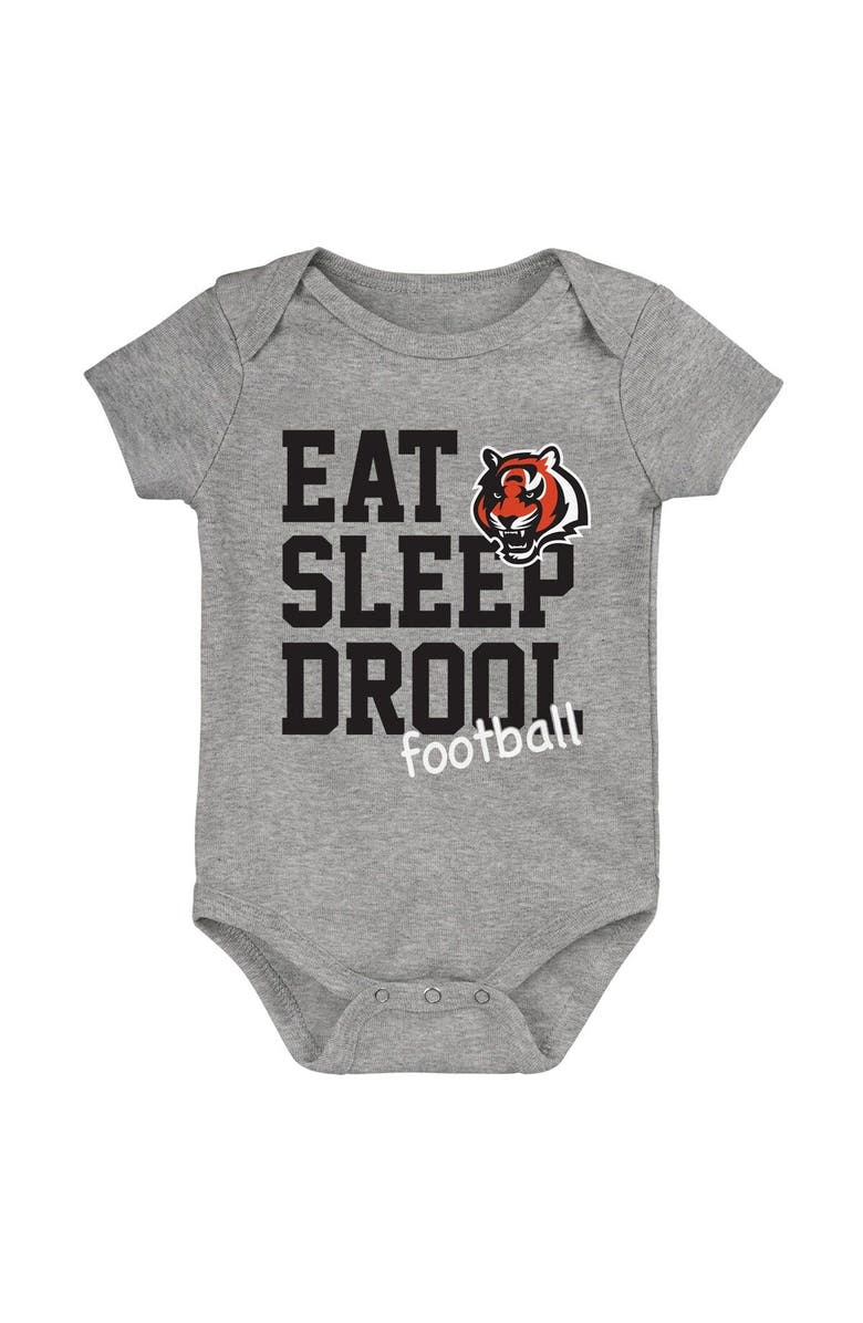 Outerstuff Newborn & Infant Black/Orange/Heather Gray Cincinnati Bengals Three-Pack Eat, Sleep & Drool Retro Bodysuit Set, Alternate, color, 