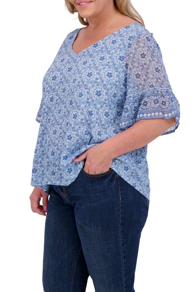 Mixed Media Flutter Sleeve Top, Alternate, color, CHAMBRAY MULTI